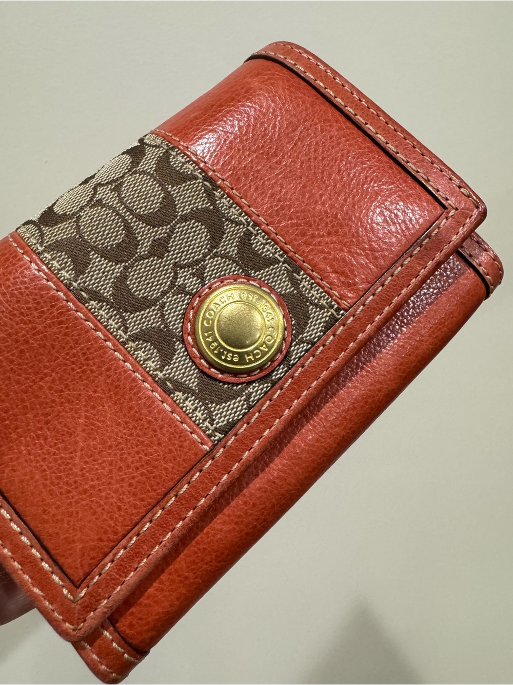Coach Ergo Burnt Orange Leather Wallet - Tattersall